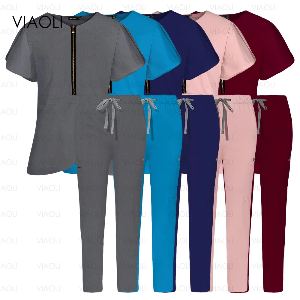 

Multicolor Beautician Work Clothes Nurse Uniform Short Sleeve Top+Pants Medical Nursing Uniform Pet Shop Doctor Surgery Workwear