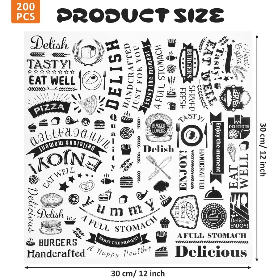 200 قطعة من أوراق الشمع ديلي 12 × 12 بوصة مربعة الشحوم مقاومة صينية سلة بطانات للأغذية الخبز مغلفة هوت دوج Sandwi