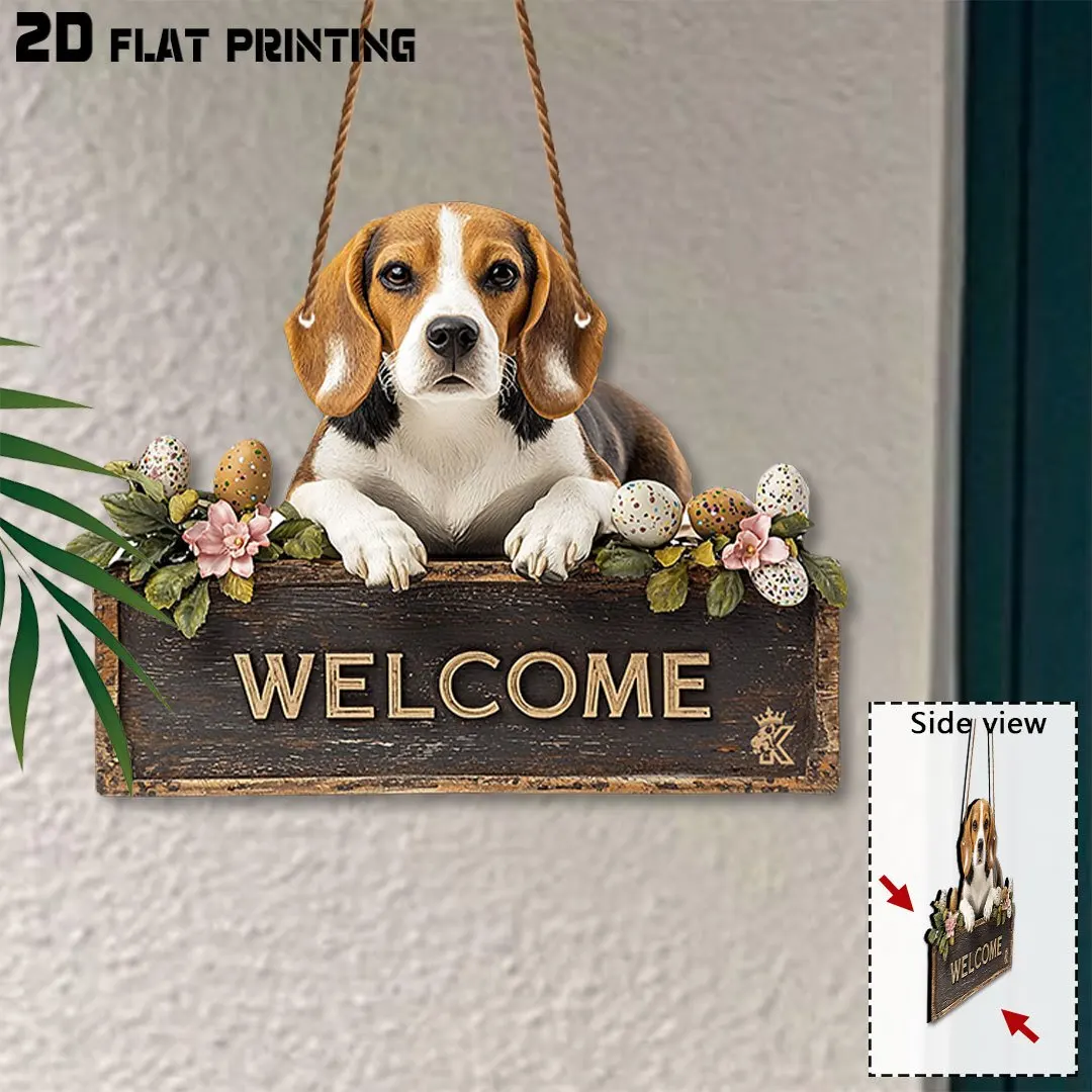 2D Flat, Single Item Packaging, Beagle Welcome Sign,Spring Gift Easter Decoration,Pet-Themed Home Sign, Gift for Beagle Lovers