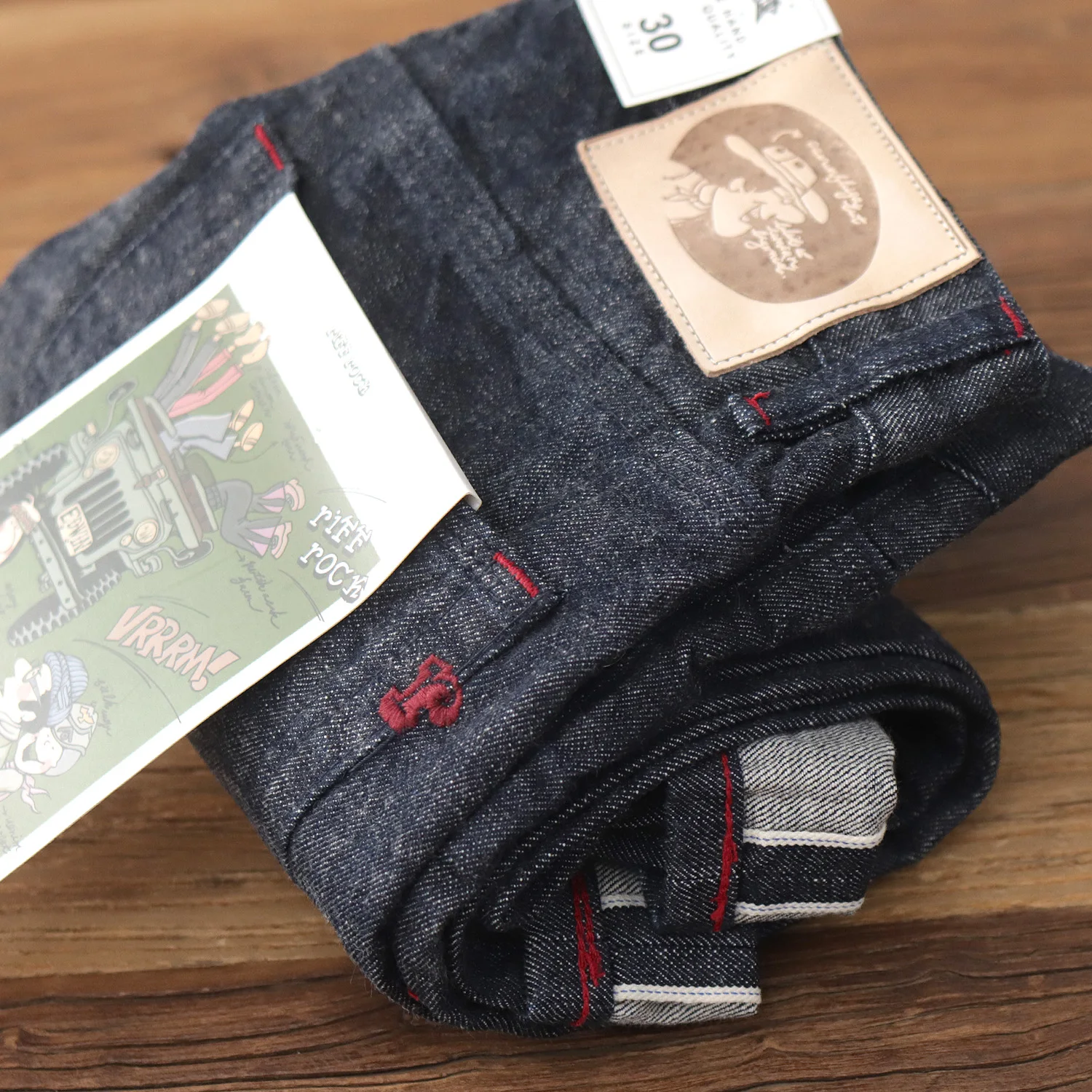 

Heavyweight Bamboo Node Red Ear Jeans Men's Waed Denim Straight Casual American Retro Men's Long Jeans Cotton 00%