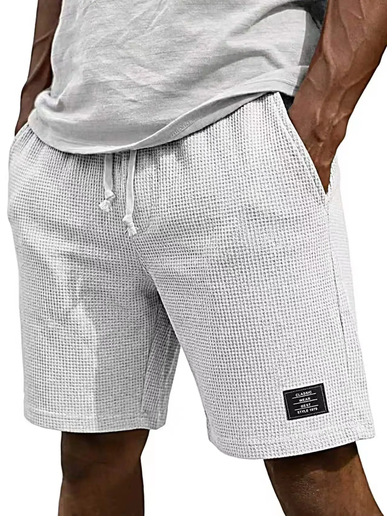 Sommerliche Herren-Shorts im Waffel-Stil, Business-Casual, neue koreanische Mode, mit Kordelzug, Baggy-Shorts, Fitness, atmungsaktiv, Streetwear, Gym, für Männer – Detail 9