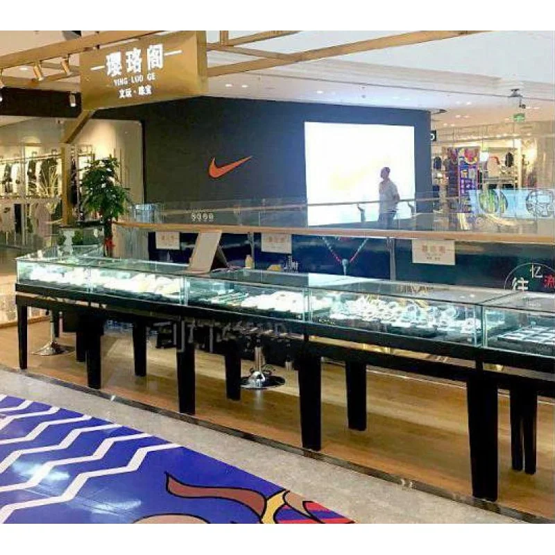 custom.High-end Jewelry Store Display Cabinet Exhibition Showcase Jewelry Display Lockable Glass Counter for Shop