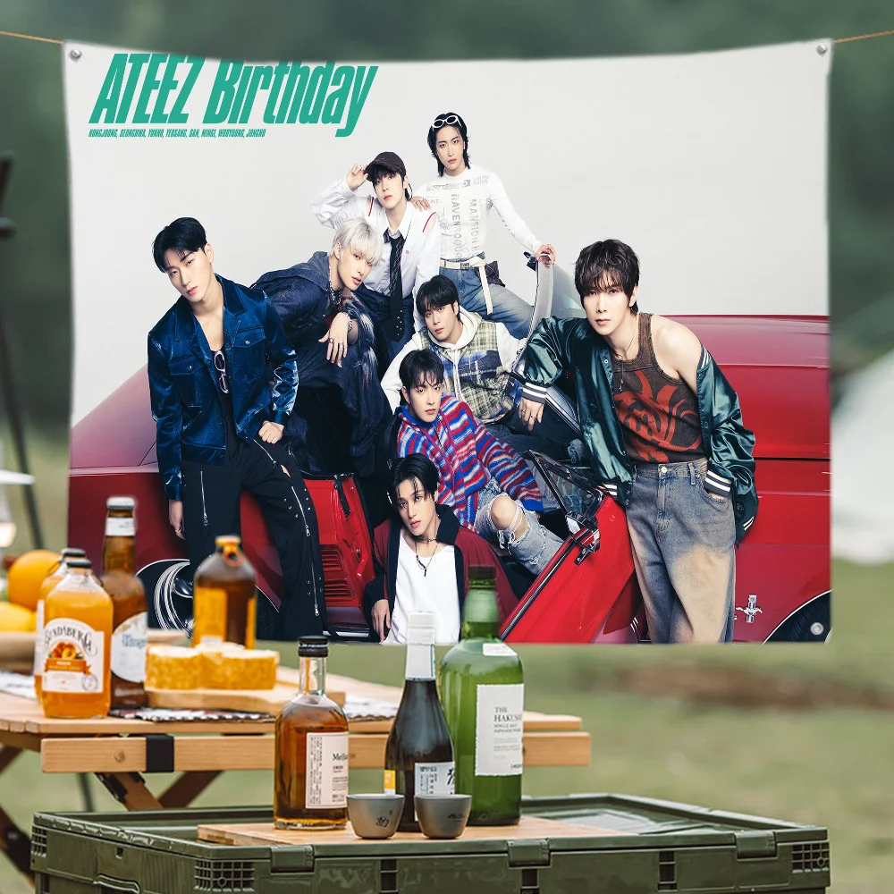 Kpop Boys A-ATEEZ Flag Creative Pattern Polyester Printed Banner Hand Pulled Flag Advertising Class Camping Birthday Outdoors