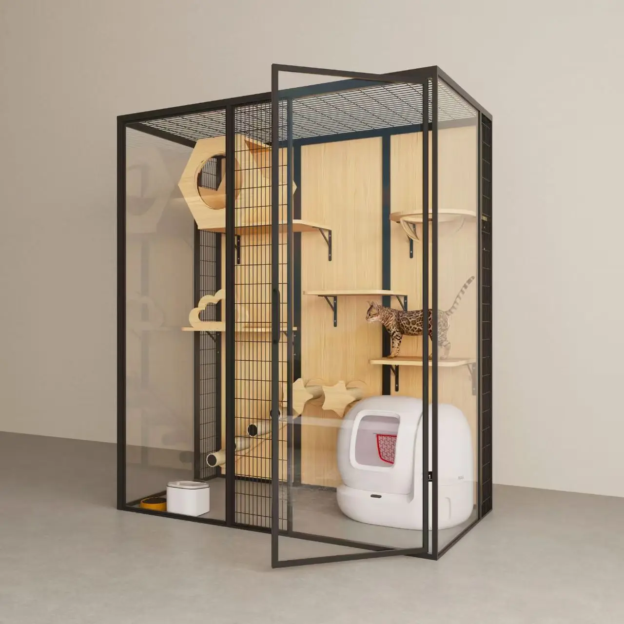 Hot Sale Luxury Large Indoor Pet Cage Breathable  Cat Villa Nest Bed Solid Pattern Display Cat Showcase Cattery House