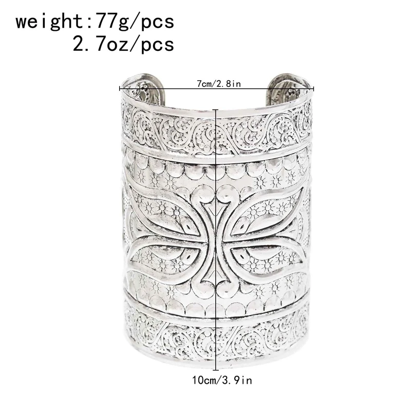 Wide Brim Retro Ethnic Bracelet Opening Adjustable Closed Switch Type Moire Elephant Vogue Daily Women Accessories