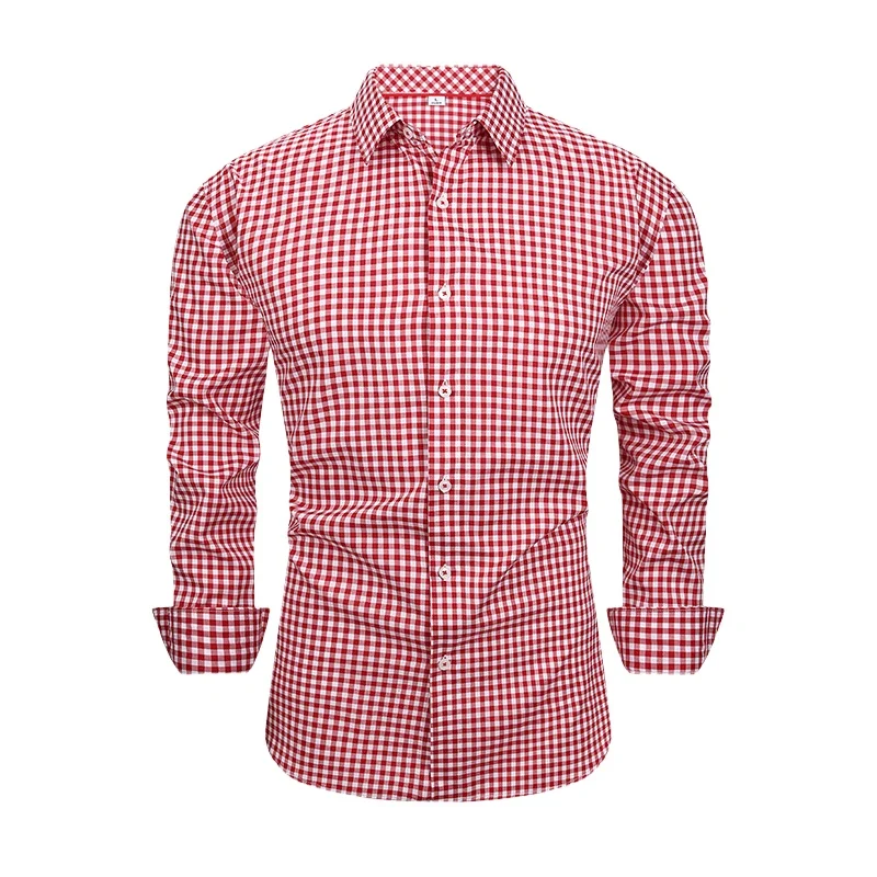 

Spring Autumn Men's Elastic Casual Plaid Shirt Retro Long Sleeve Slim Fit Breathable Checkered Shirt Jacket