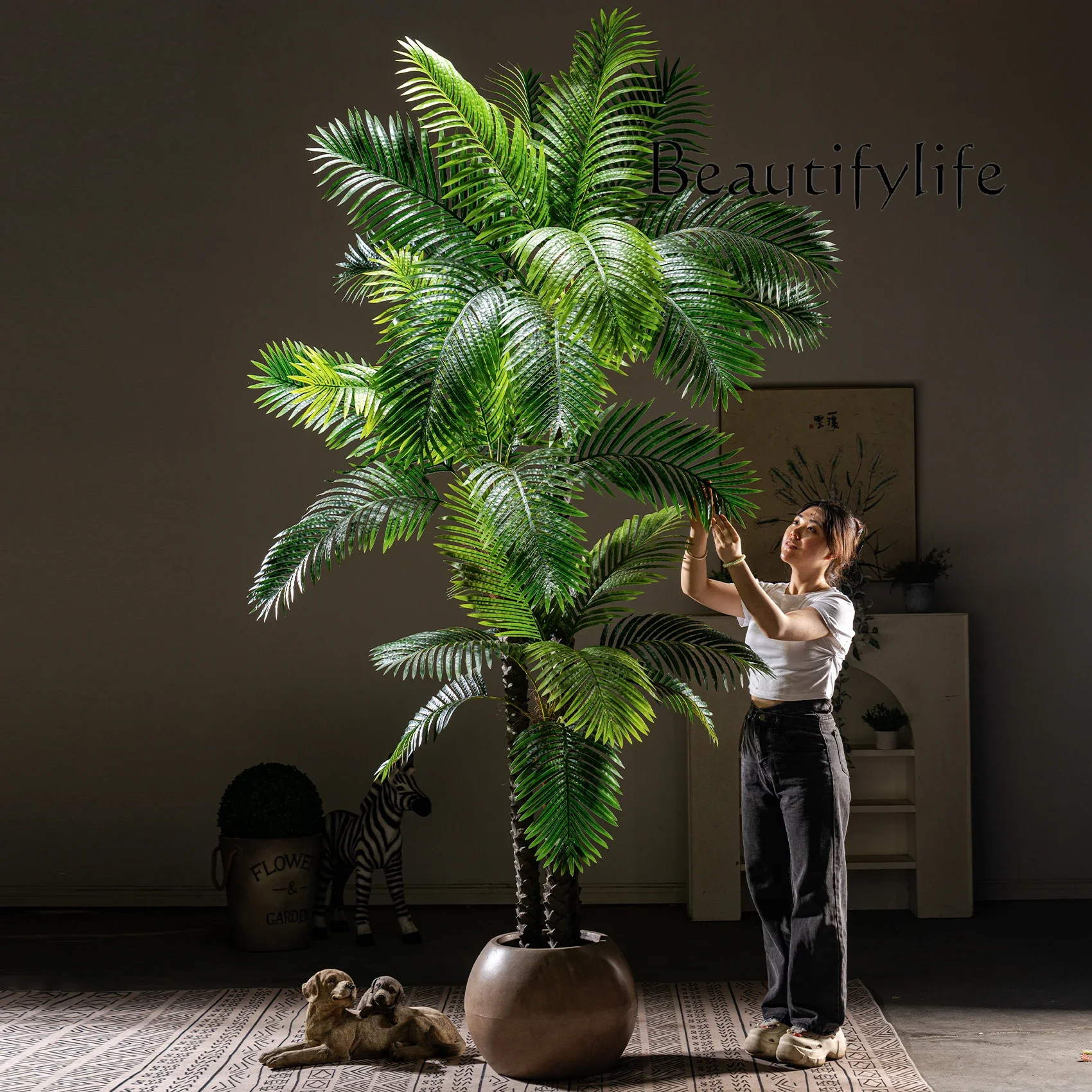 ZL Artificial palm fake tree Needle flower Bionic green plant Areca coconut tree Interior landscaping decoration