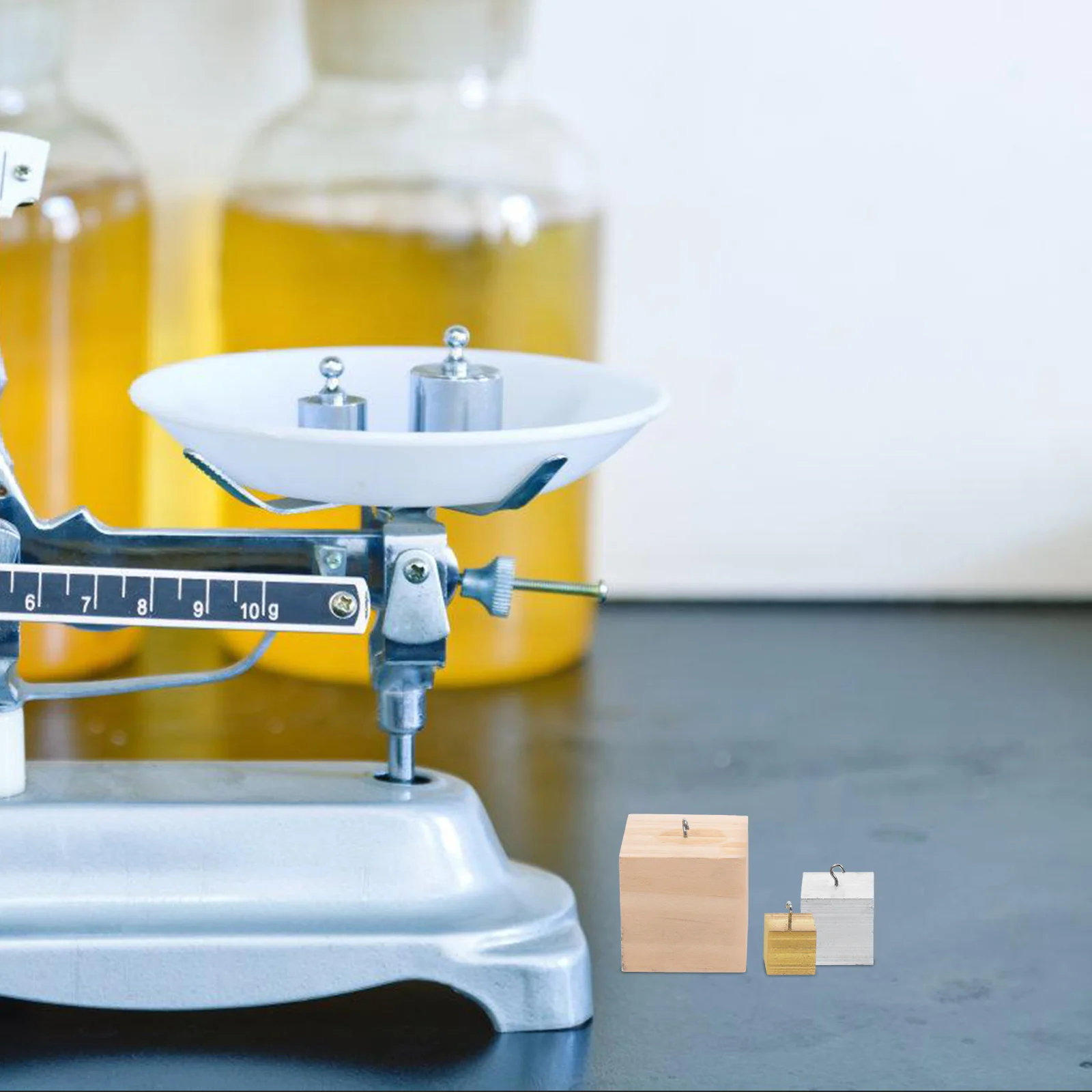 

5PCS Science Density Teaching Equipment Hook Instrument Cubes Metal Aluminum Wood Square Experiment Gravity