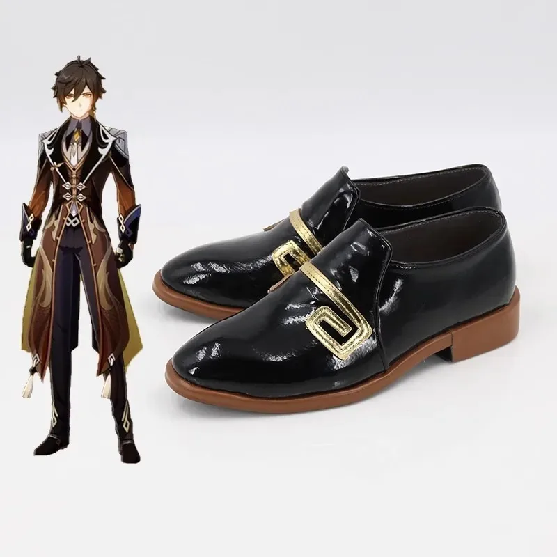 

Game Genshinimpact Zhongli Cosplay Shoes PU Leather Anime Halloween Party Carnival Boots Role Play Costume Prop Custom Made