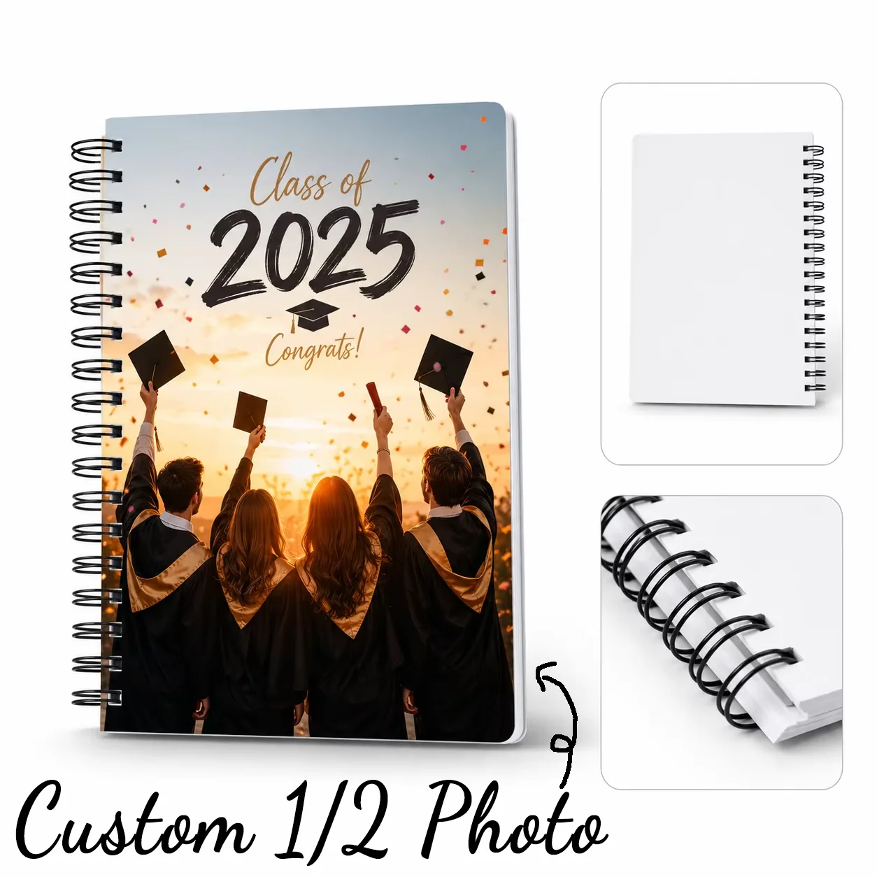 Custom 1/2 Photo Logo A5 Notebook Personalized Picture Journal Ideal Stationery Gift for Students School Birthday and Graduation