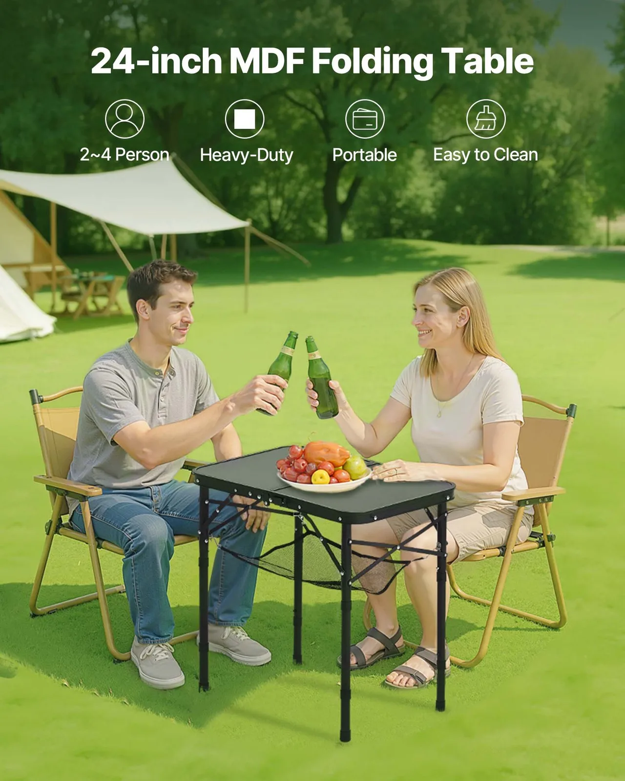 VEVOR 2ft Folding Portable Camping Table Aluminum OutdoorTable Adjustable Height