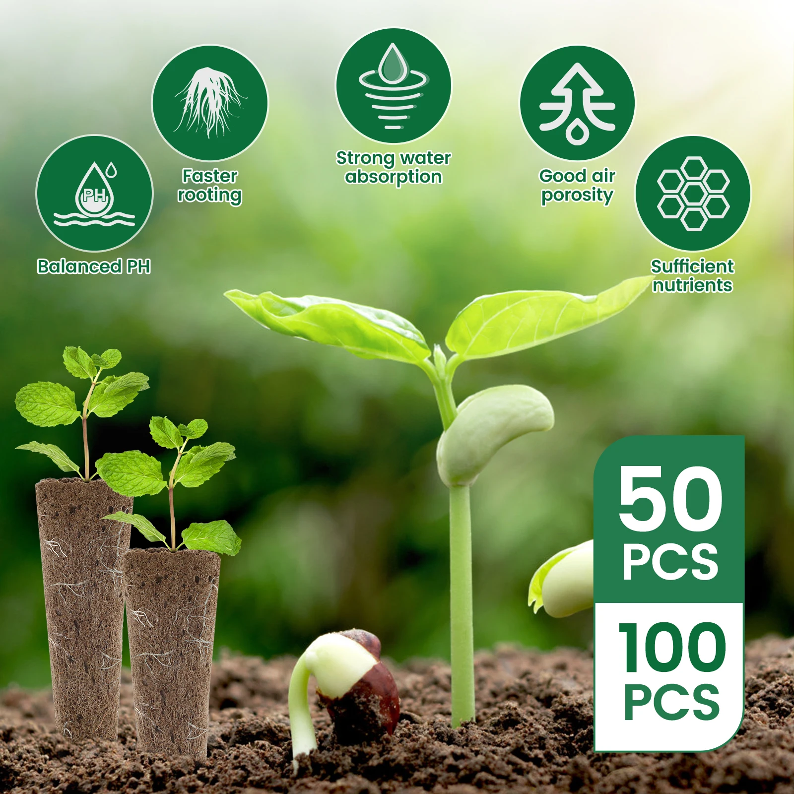 50/100Pcs Seed Grow Sponges Hydroponic Pods Kit with Plant Labels Replacement Root Garden Plant Nutrients Growing Planting