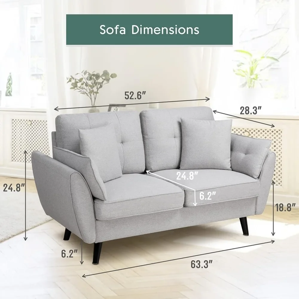 Modern Loveseat Sofa Couch,Mid Century Couches for Living Room, Upholstered 2-Seat Love Seats with Pillow, Comfortable