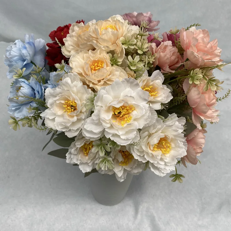 New 6-Head Wave Peony Flower Wedding Home Hotel Photography Decoration Props Fake Flower Simulation Bouquet