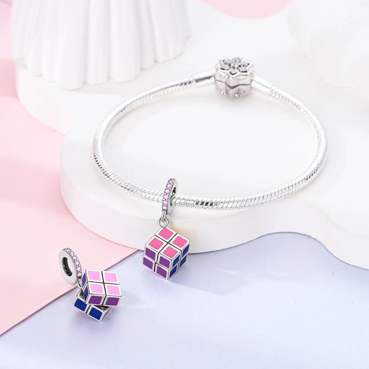 925 Sterling Silver Charms Beads Love Butterfly perfume Pink Series Dangle Fit Bracelet Pendant DIY Jewelry Gift For Women