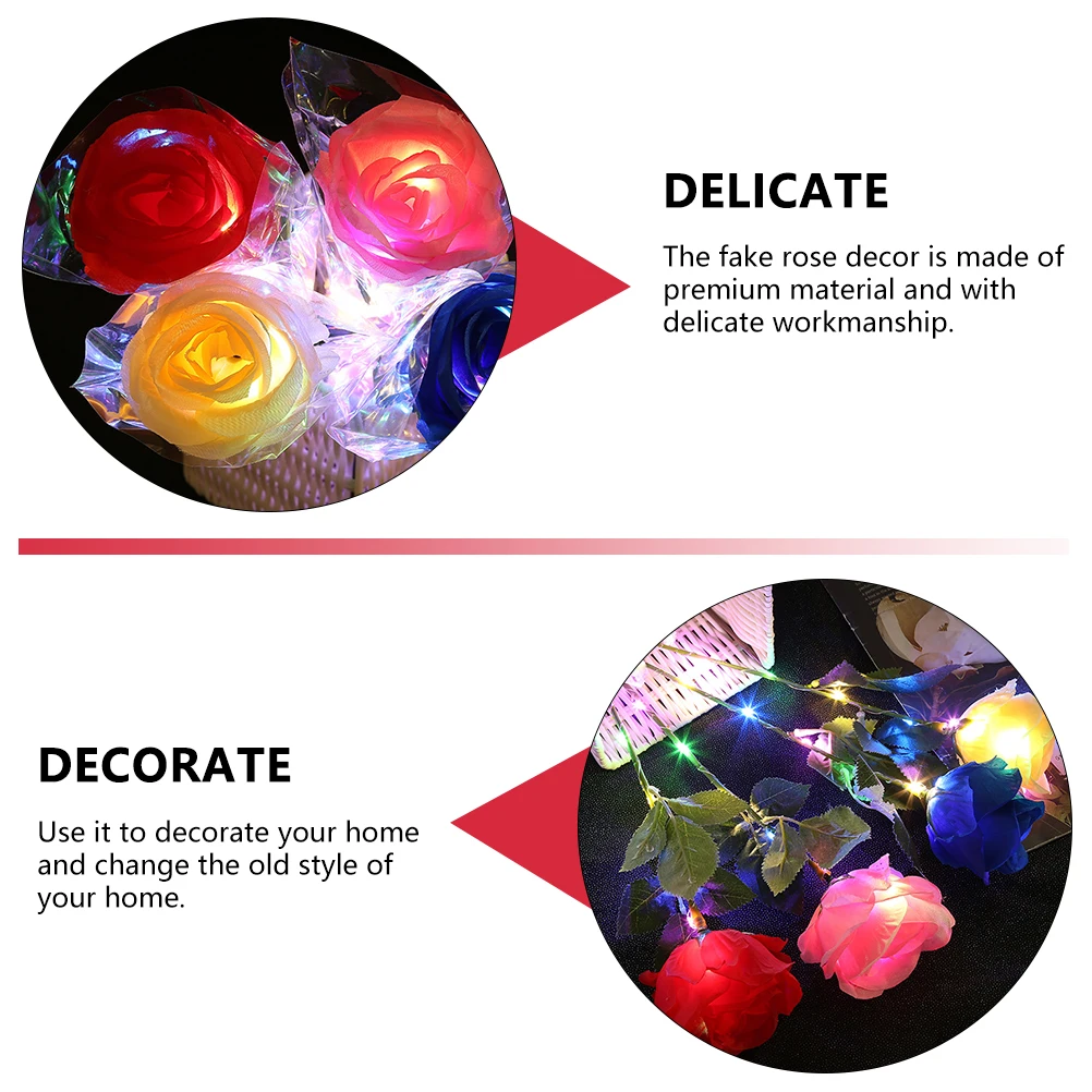 

5 Pcs Glowing Rose LED Valentines Decorations Bouquet Day Simulation Flower Fabric Artificial Flowers Stems Valentine's