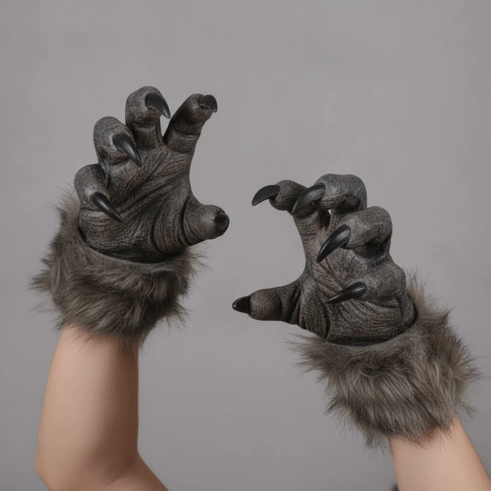 Party Props Creepy Halloween Gloves Realistic Flexible Werewolf Hands Long-nailed Textured Cosplay Mittens Festivals