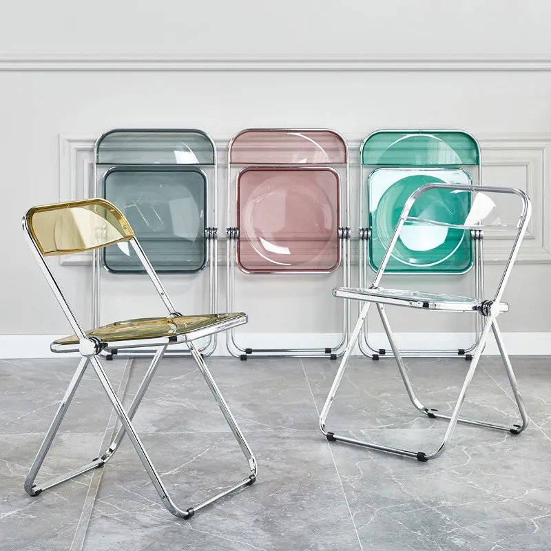Dining Chair Clear Acrylic Folding Stool Portable Transparent Kitchen Counter Bar Seat Space Saving