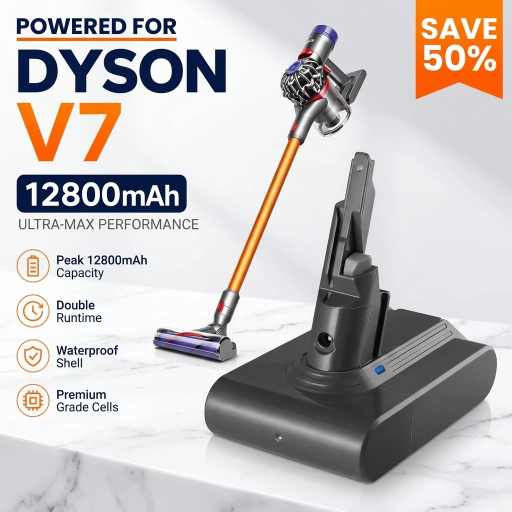 Batteria di ricambio per aspirapolvere Dyson serie V7 SV11, pacco batteria ricaricabile agli ioni di litio da 21,6 V e 12800 mAh, adatta ai modelli Animal Pro.