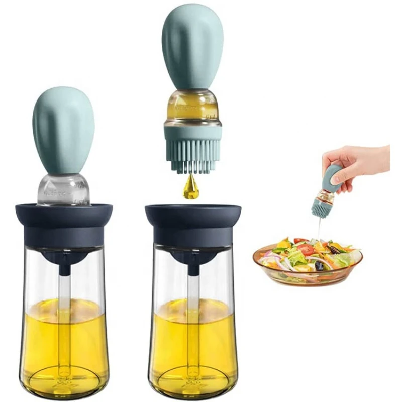 180ml 2 In 1 Olive Oil Vinegar Glass Dispenser Bottle with Dropper Measuring Silicone Barbecue Brush