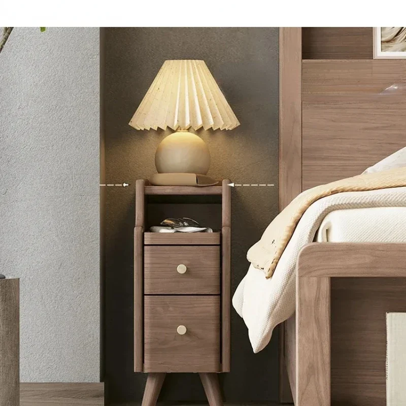 Solid wood bedside storage cabinet, modern and minimalist bedroom, mini ultra narrow 20cm wall edge crevice shelf