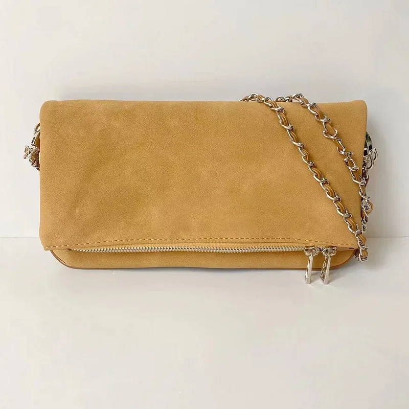 Sac à Bandoulière en Velours Marron Vintage pour Femme, Design de Luxe, Nouvelle Collection 2024