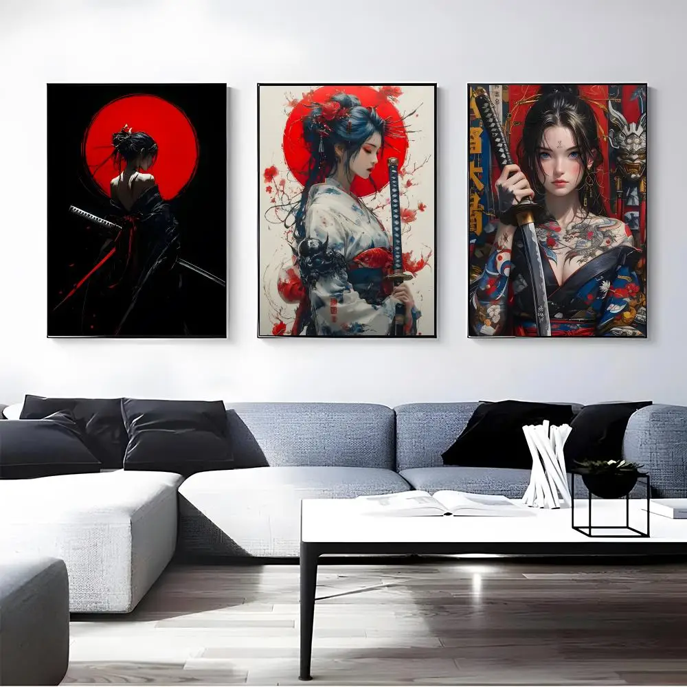 Art Sexy Japanese Samurai Poster Self-adhesive Art Waterproof Paper Sticker Coffee House Bar Room Wall Decor