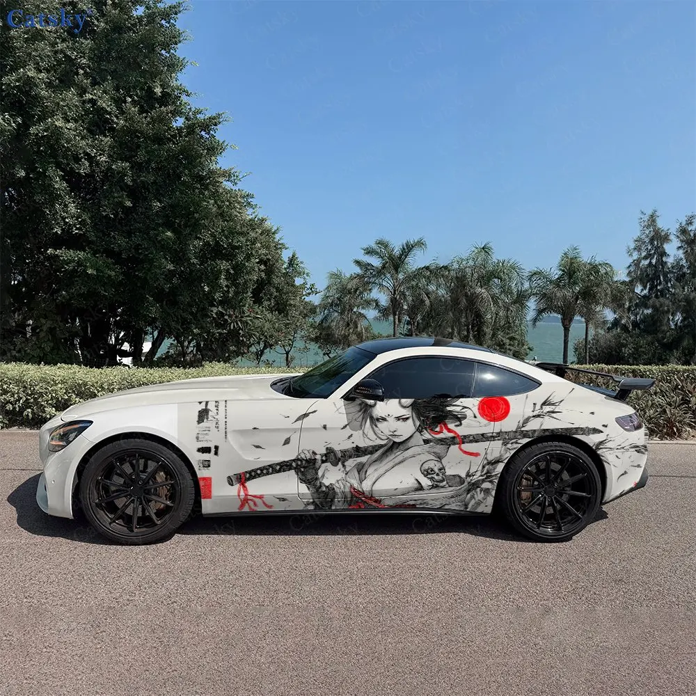 

2pcs Under The Moon Oni Samurai, Durable, Fade-resistant, Enhance Vehicle Aesthetics With Bold Artistic Design Car Vinyl Wraps