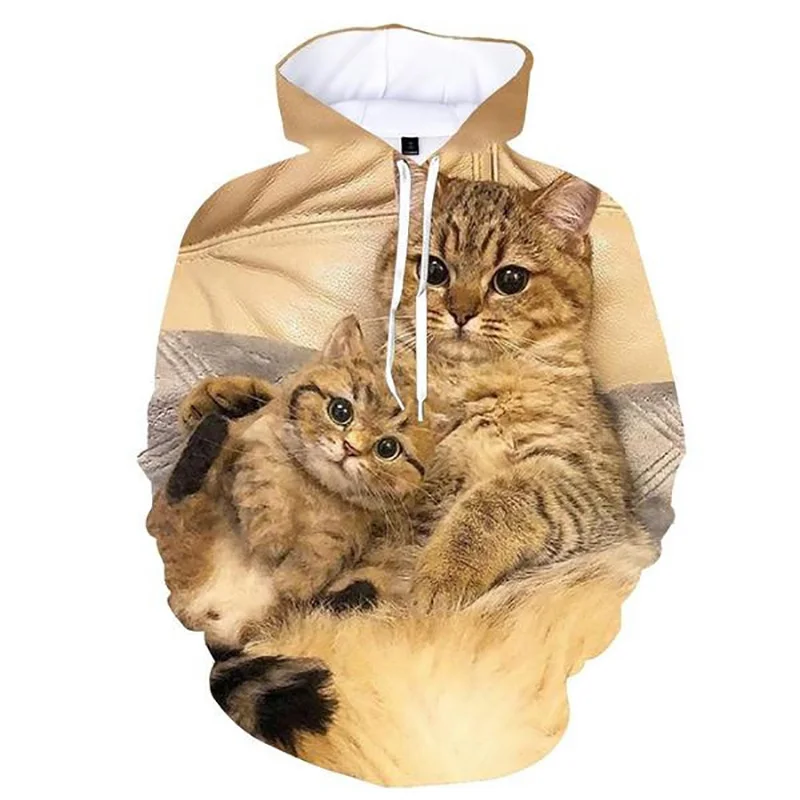 Kawaii Cat Hoodies Animal 3D Print Women Men Oversized Pullovers Long Sleeve Hooded Sweatshirts Streetwear Kids Woman Clothing