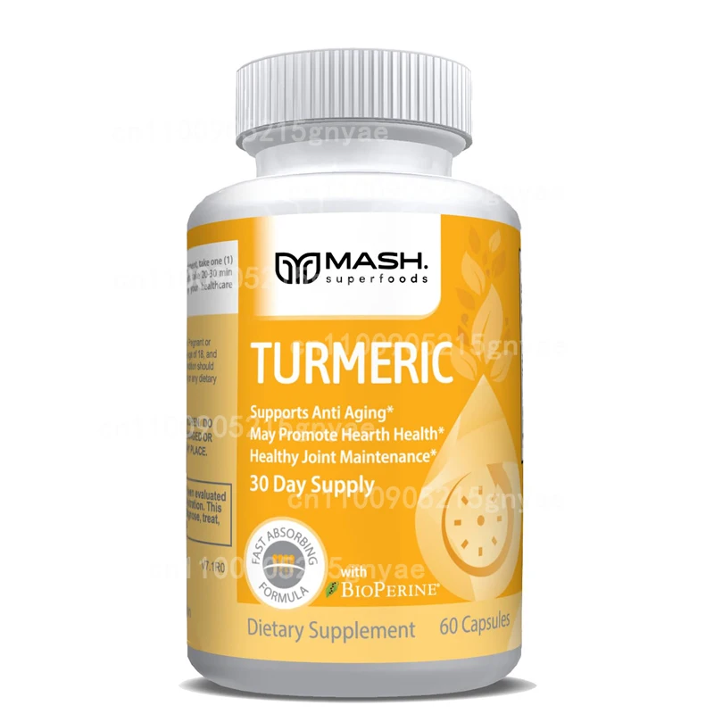 

Turmeric with Black Pepper，60 Capsules，Natural Antioxidant，Non-GMO, Vegan, Immune System and Joint Support，
