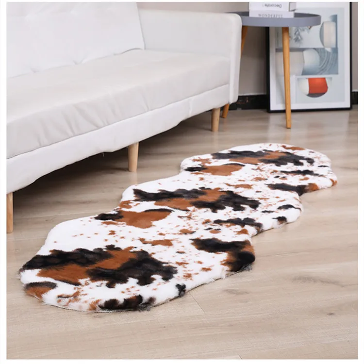 

Faux Fluffy Shaggy Rugs Artificial Rabbit Hair Carpet Floor Cow pattern Fluffy Mat Home Decor Non Slip For Living Room Bedroom