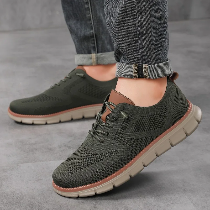 Lightweight Lace-Up Casual Men's Shoes Breathable Flying Loafers Men's Large Size Versatile Business Mesh Light Comfortable