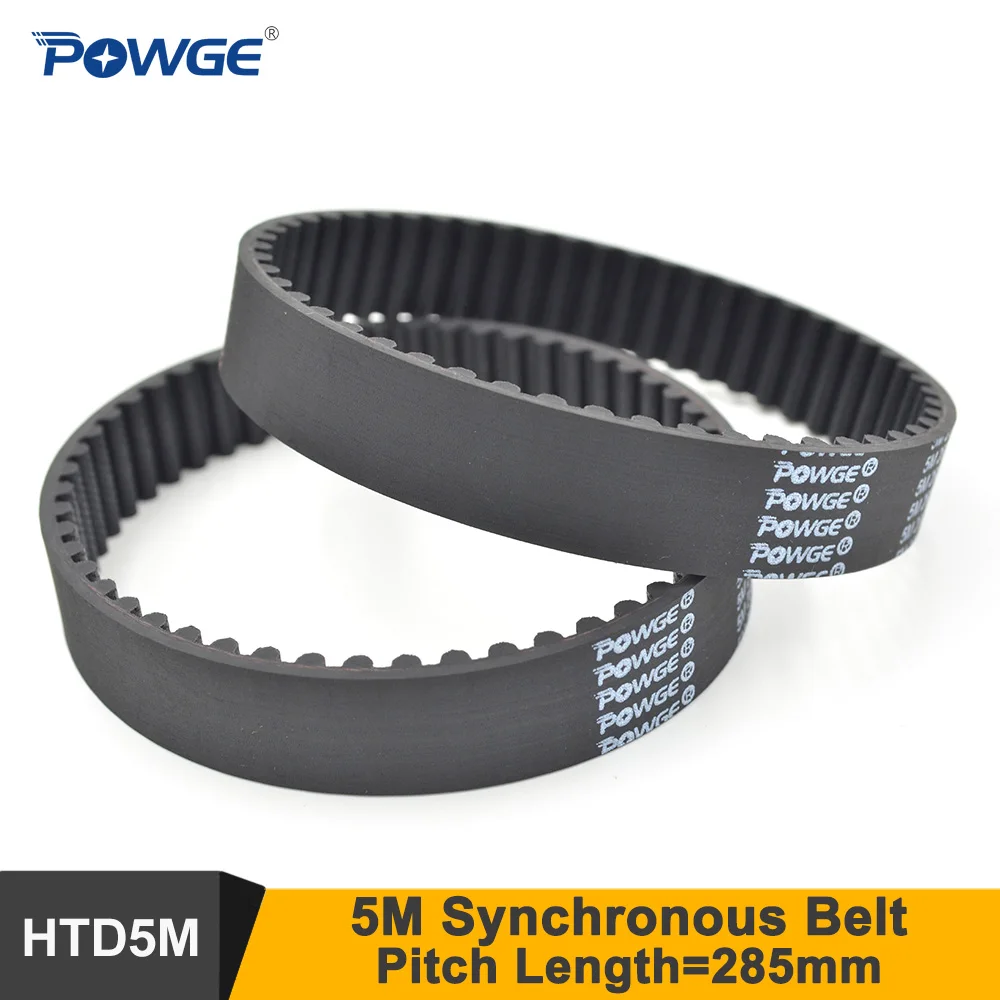 POWGE 285 5M Synchronous Belt Length=285mm W=12/15/20mm Teeth=57 HTD5M Rubber Closed-Loop Timing Belt Fit 5M Timing Pulley