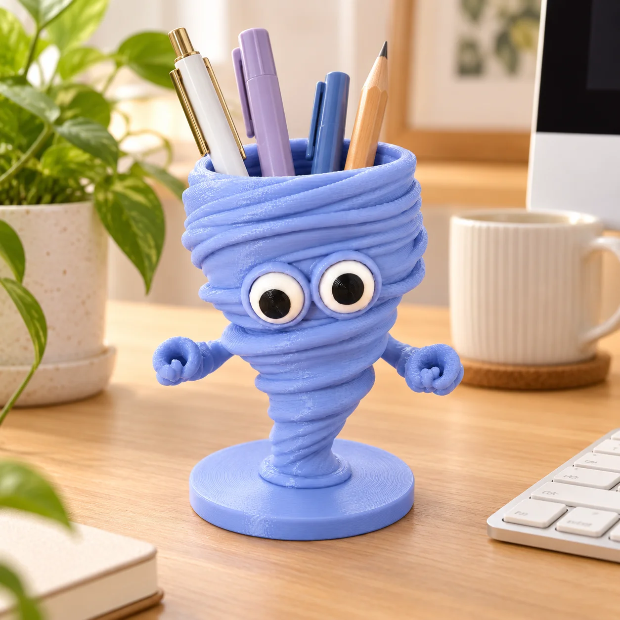 Tornado Monster Pen Holder, Cute Big Eye Whirlwind Desktop Storage, 3D Print Decorative Pen Cup