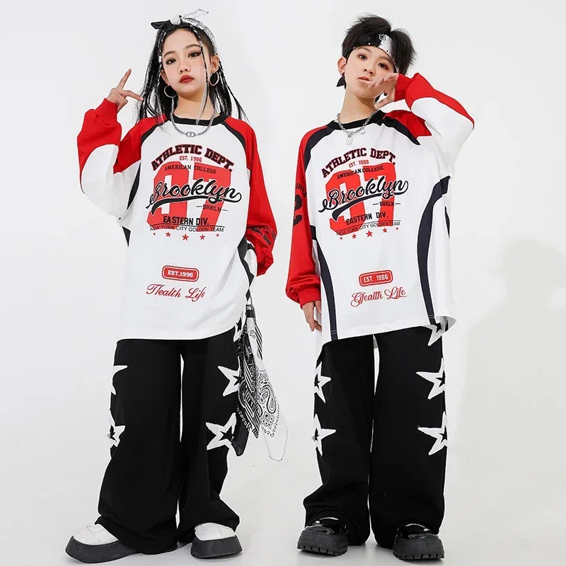 Girls Streetwear Boys Hip Hop Black Sweatshirt Cargo Pants Kids Street Dance Sport Clothes Sets Children Jazz Cool Costumes