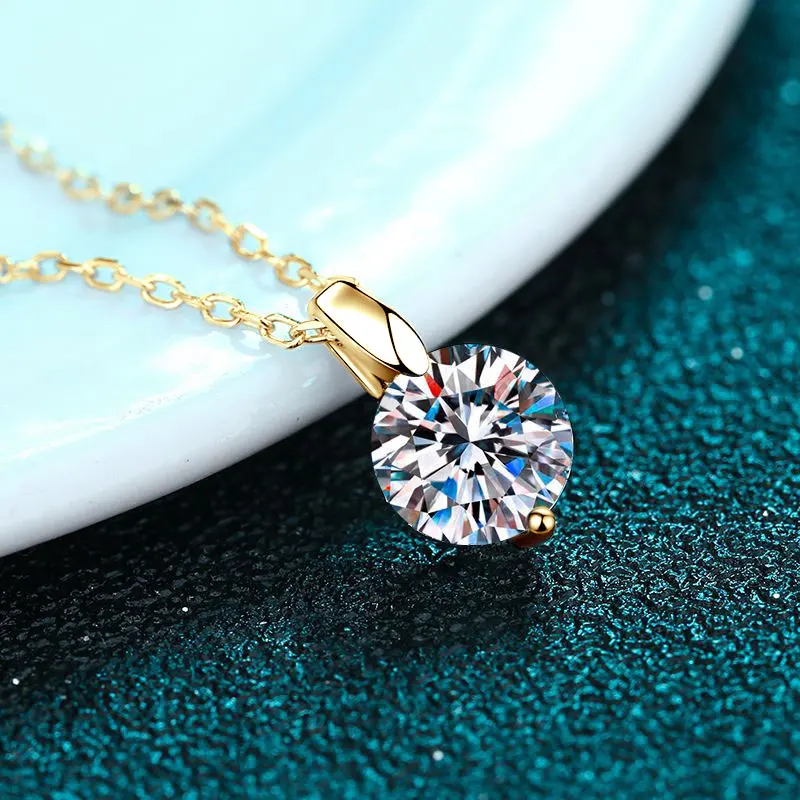 OXTAO 2CT 1CT D Color Real Moissanite Pendant Necklace Women's S925 Silver Chain 14K Yellow Plated Necklaces Wedding Jewelry