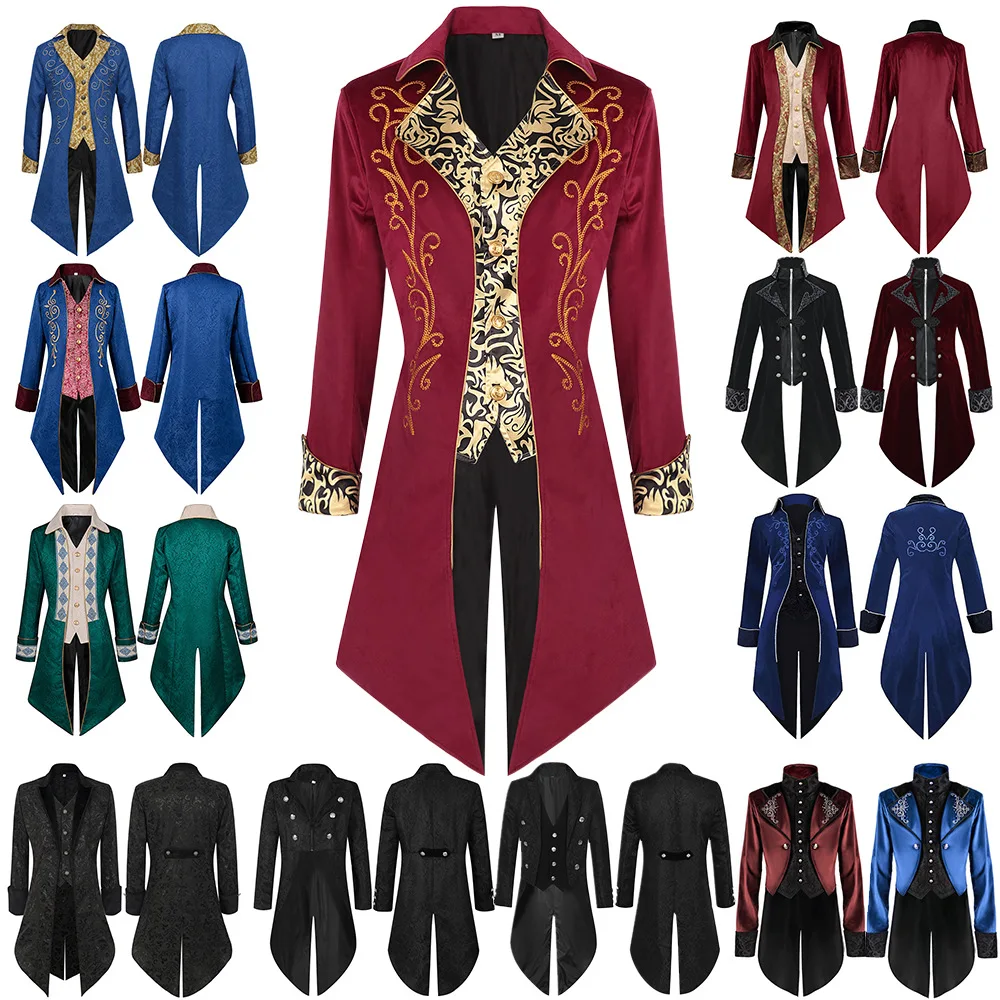 

Medieval European and American tailcoat steam punk retro men's standing collar Halloween carnival cosplay clothing