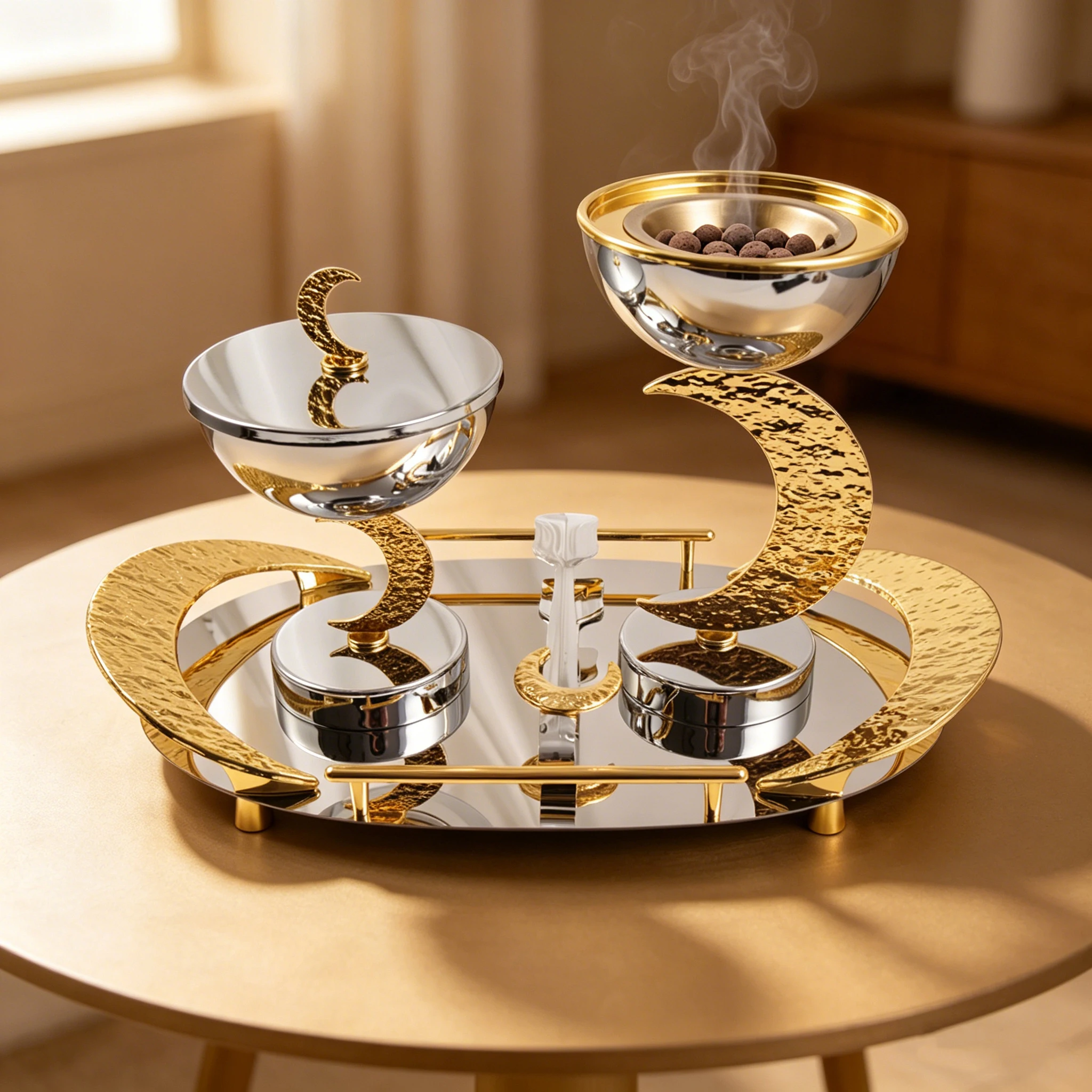Luxury Four-Piece Bakhoor Burner Set with New Moon Rock Design Ideal for Family Gatherings Holiday Gifts And Living Room Decor