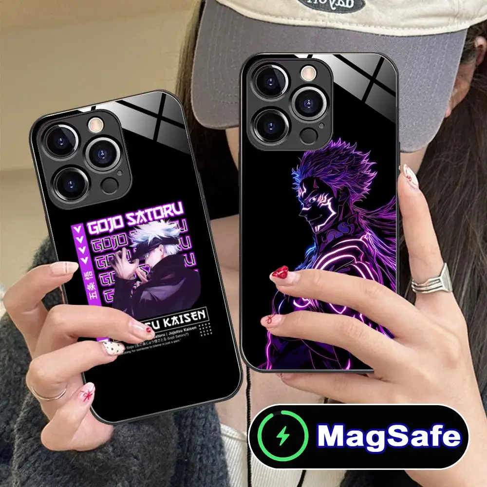 

Цветной чехол для мобильного телефона Jujutsu Kaisen для iPhone 16, 15, 14, 13, 12, 11 Pro Max Plus Mini MagSafe, стеклянный цветной принт, роскошный