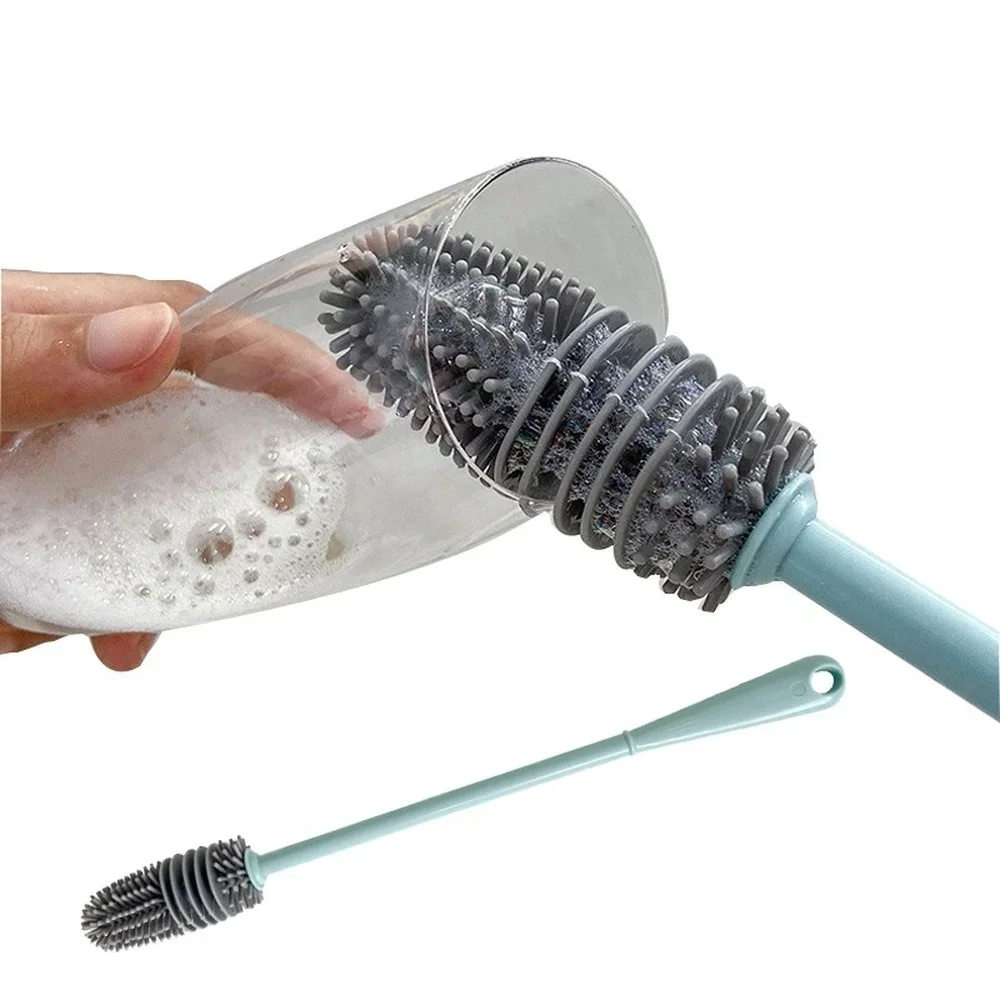 Silicone Milk Bottle Brush Long Handle Cup Brush Handheld Soft Head Food Grade Watering Kitchen Household Cleaning Brushes