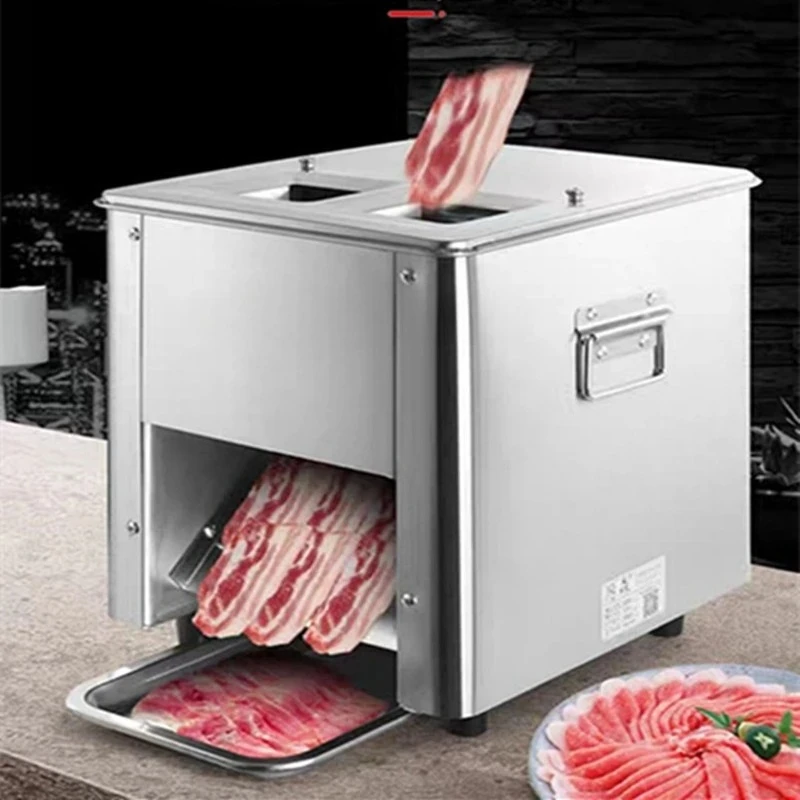 New Dual-Port Electric Meat Slicer & Cutter Machine with Stainless Steel Blade Adjustable Thickness 220V 1 Year Warranty