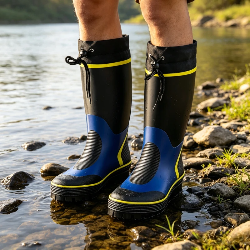 Steel Stud Large Size High-Top Wading Boots, Rubber Anti-Slip Fishing Shoes for Sea Rock, -Resistant Comfortable Skin-Friendly