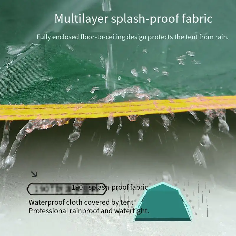 خيمة محمولة مقاومة للماء للاستخدام الخارجي تتسع لـ 2-4 أشخاص، خيمة تخييم عائلية بأربعة جوانب مناسبة للمشي لمسافات طويلة والنزهات #4