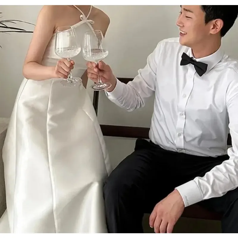 Новейшее свадебное платье трапециевидной формы, элегантное вечернее платье без рукавов длиной до пола, милый бант, Холтер, простые свадебные платья с пятнами