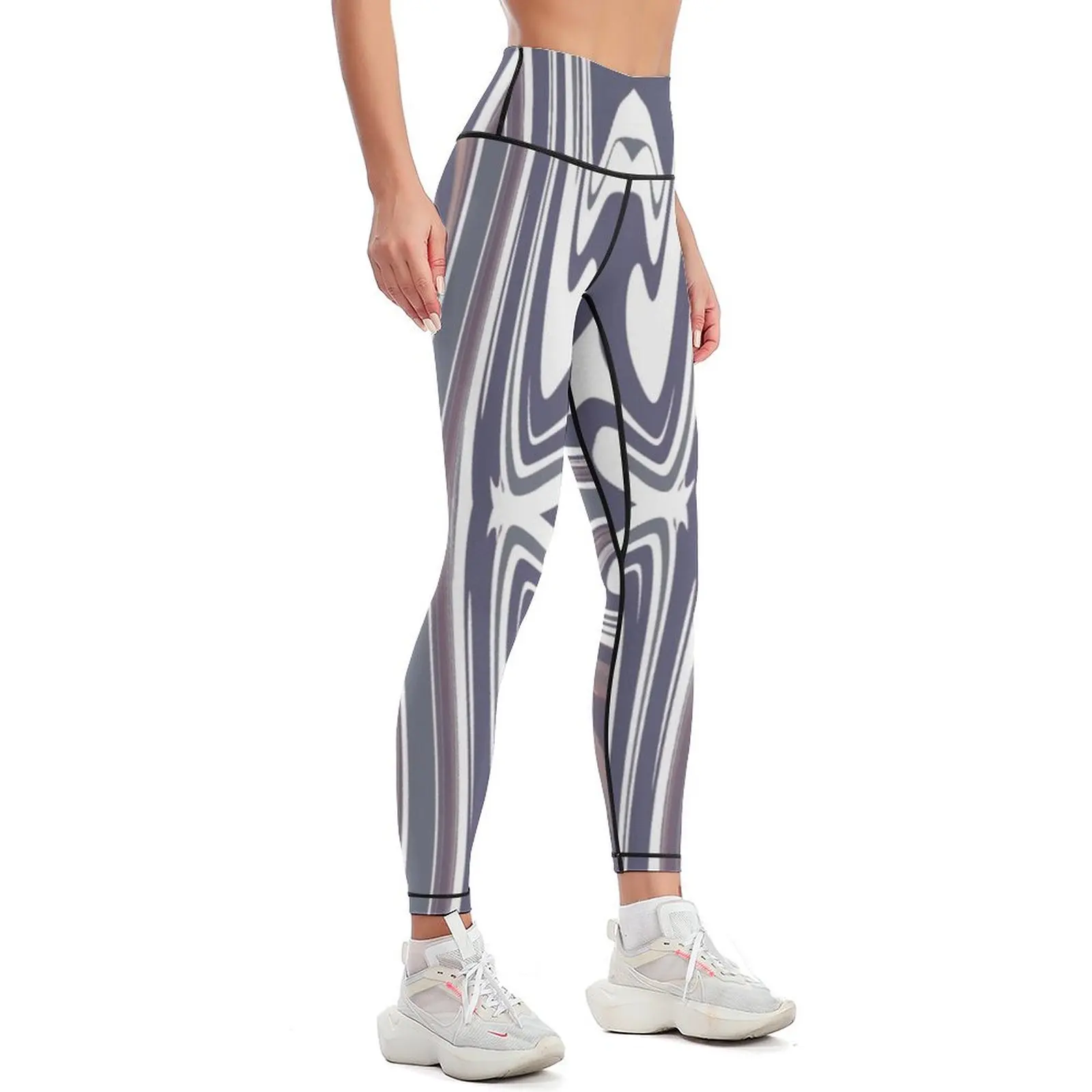 Abstract Zany Steely Grey Marbles, Curves & Swirls. Leggings high waist sports for push up Womens Leggings