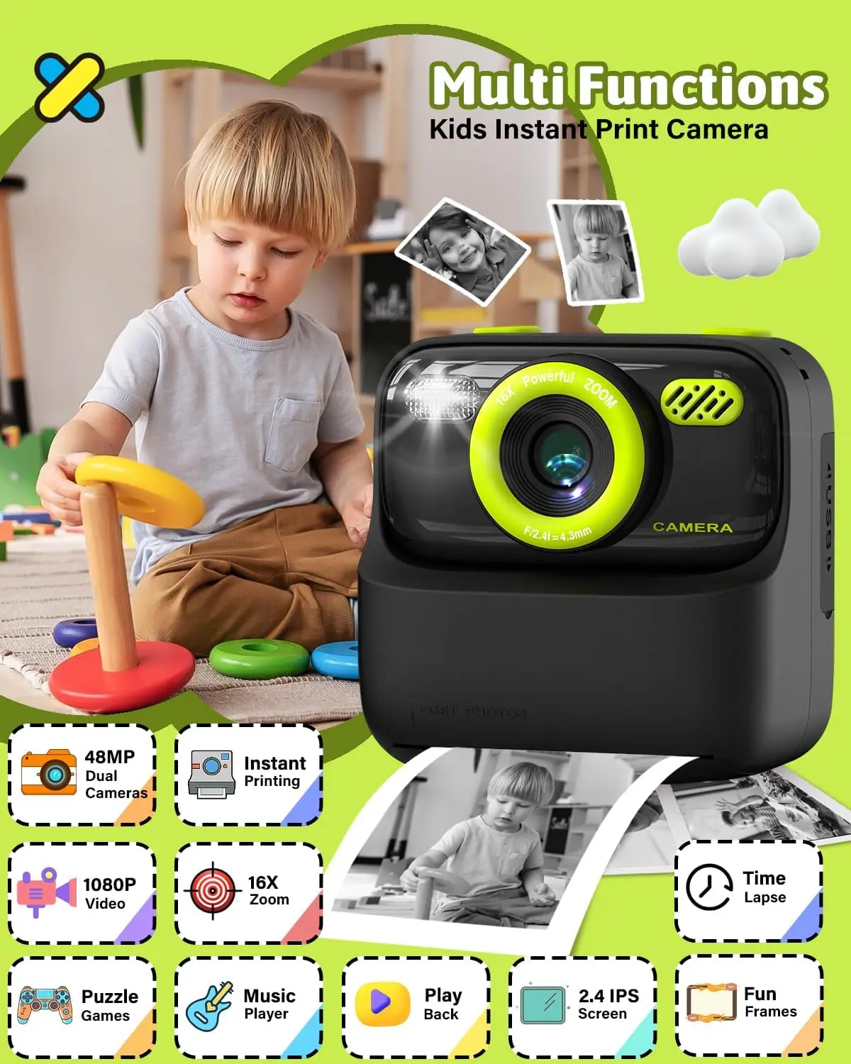 Kids Camera Instant Print Photo,Children Digital Camera Toys Gift with HD Video for Girls Boys,Chritmas Birthday Gifts