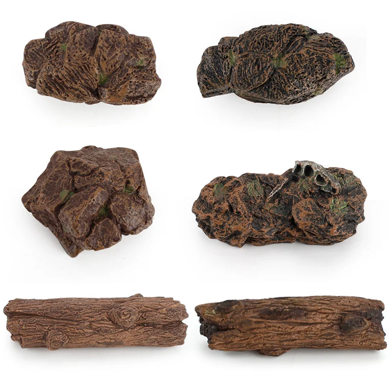 Accesorios Decorativos en Miniatura para Mesa de Arena de Escritorio, con Forma de Tronco de Árbol de Piedra Artificial, Roca de Madera, Animal, Dinosaurio, Escena del Mundo