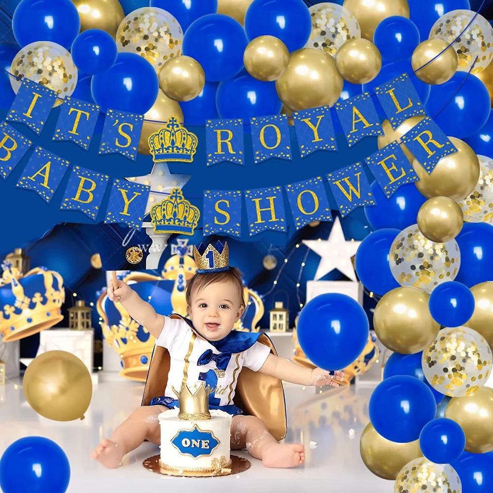 Royal Blue Balloons Arch Kit Royal Prince Baby Shower Crown Foil Balloon Garland Decoration Boys Kids First Birthday Party Decor