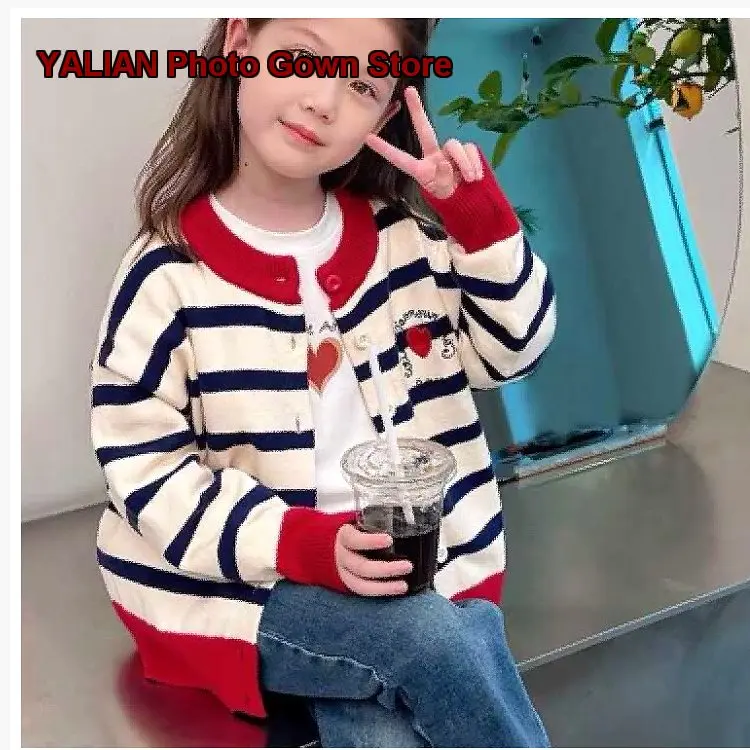 Girls Knit Top Kids Spring Autumn Round Neck Long Sleeves Solid Color Stylish Jacket