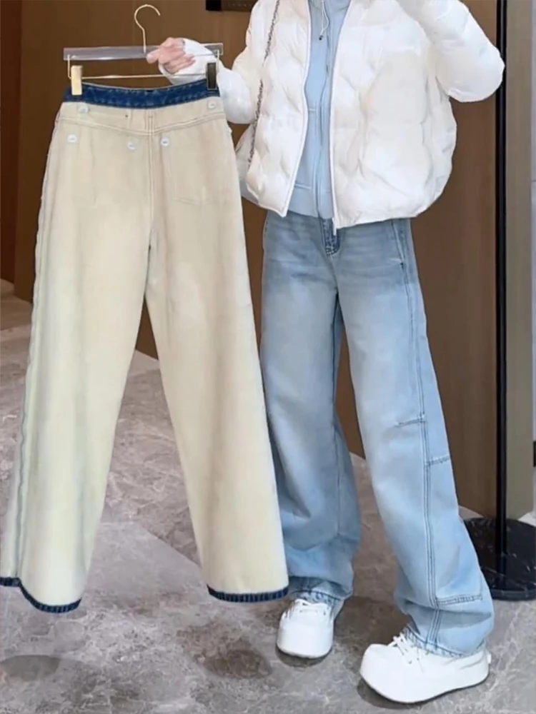 

Fce Lined Thiened широкие джинсы женские осенние новые большие размеры груша запеченная маленькая фигура брюки длиной до пола повседневные брюки